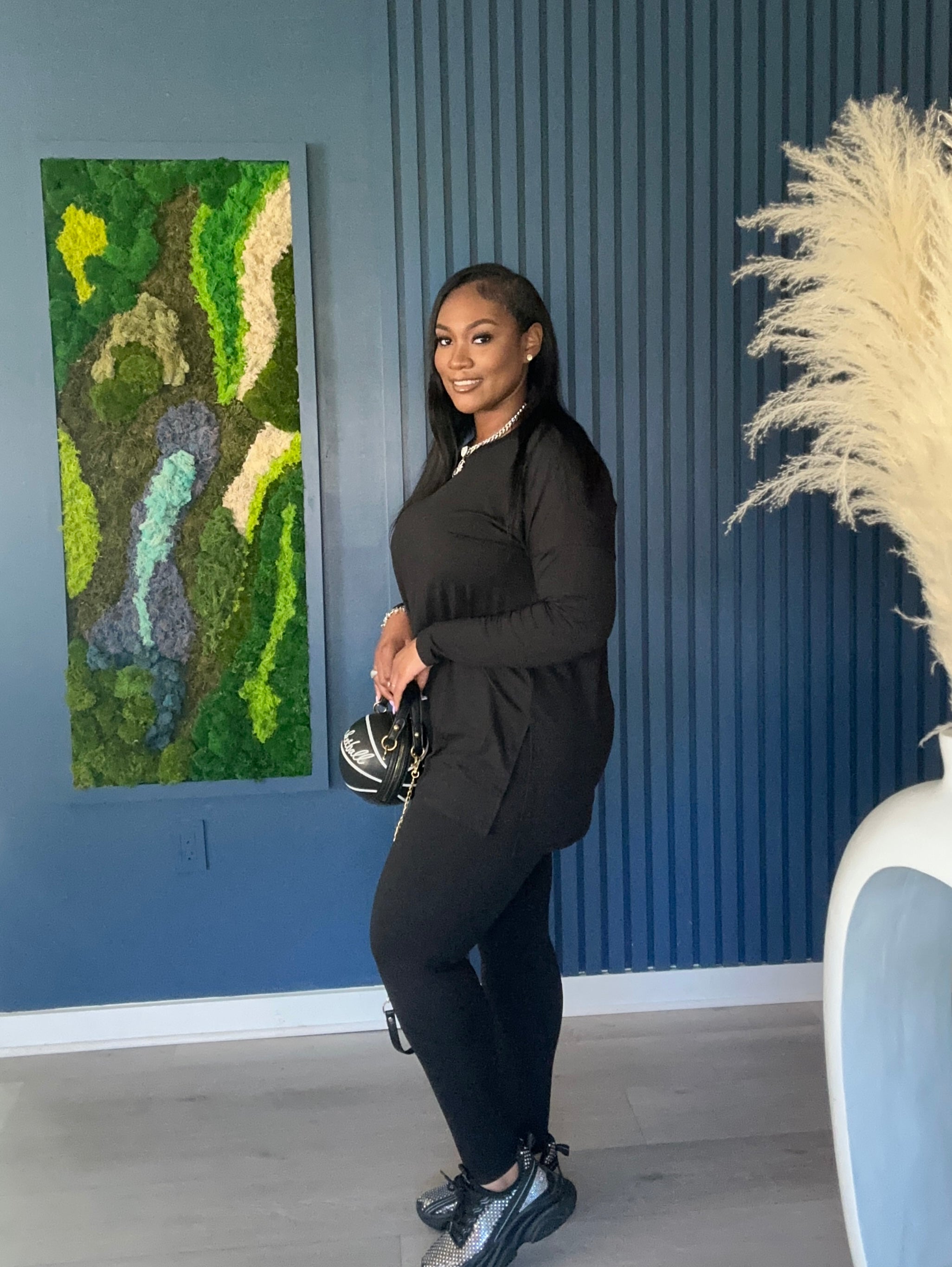 Black Long Sleeve Simple and Chic Set